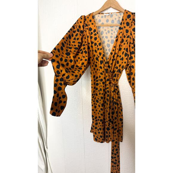RHODE Frankie Leopard-Print Polka-Dot Satin Wrap Dress SIZE XS - Picture 10 of 14